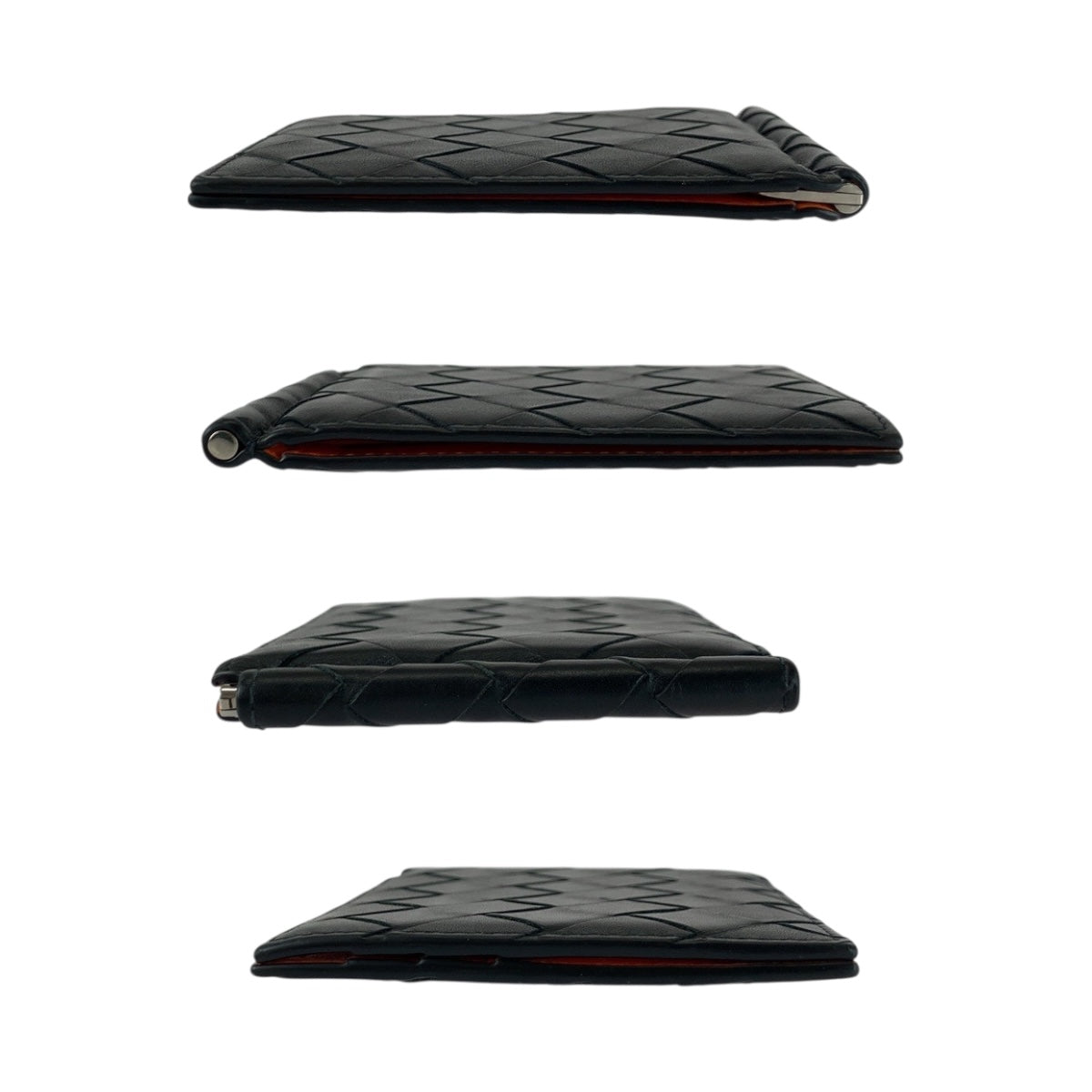 20257
BOTTEGAVENETA ボッテガヴェネタ イントレチャート ブラック 黒 シルバー金具 レザー 折財布 マネークリップ メンズ A35