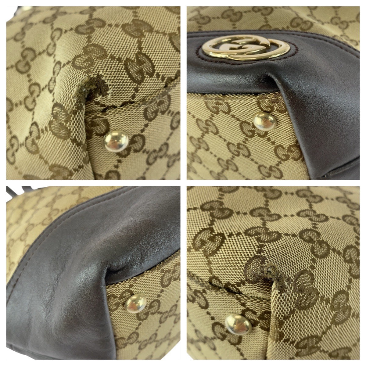 20264
GUCCI Abbey Brown Gold Hardware GG Canvas / Leather 169 946 Tote Bag Shoulder Bag Women's AB24