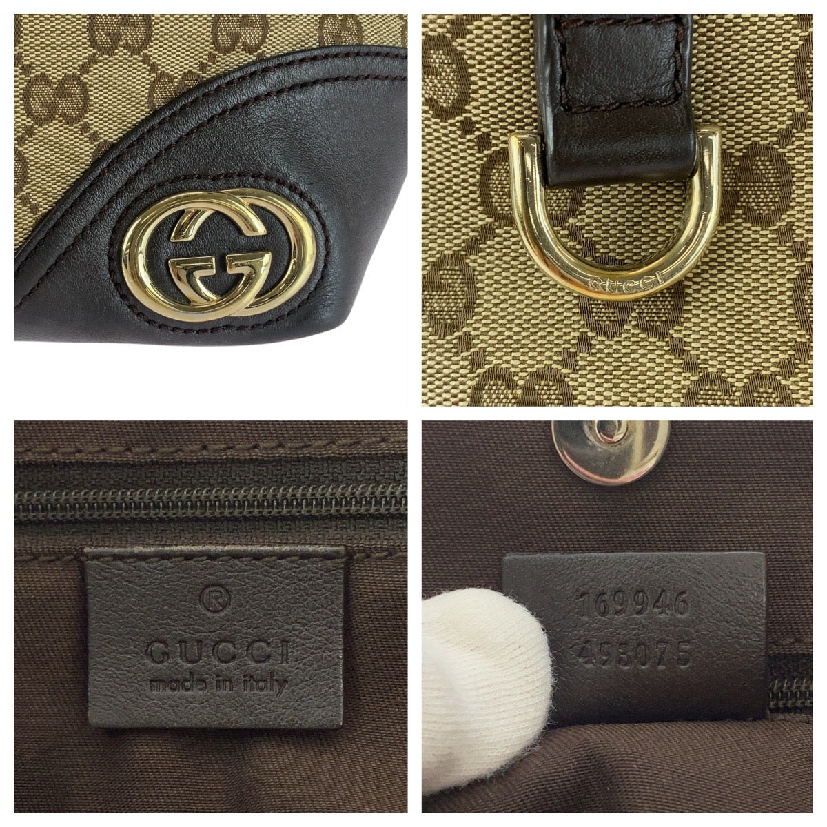 20264
GUCCI Abbey Brown Gold Hardware GG Canvas / Leather 169 946 Tote Bag Shoulder Bag Women's AB24