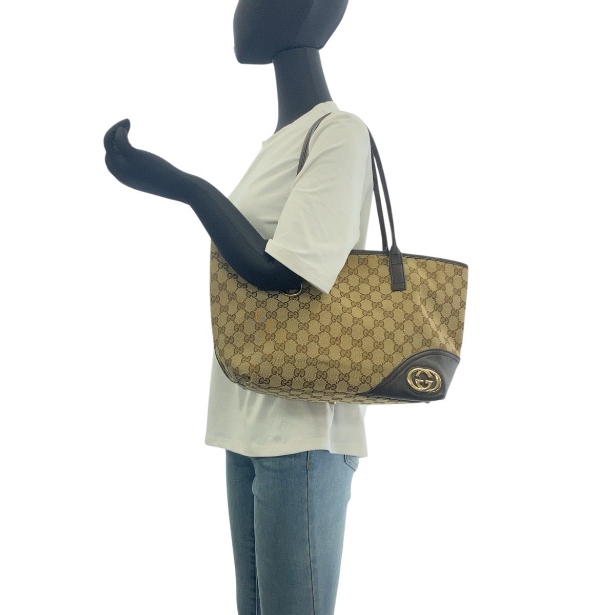 20264
GUCCI Abbey Brown Gold Hardware GG Canvas / Leather 169 946 Tote Bag Shoulder Bag Women's AB24