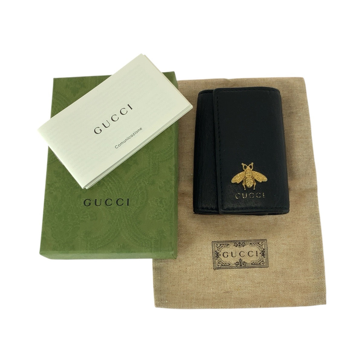 20267
GUCCI グッチ ANIMARU BEE 6連キーケース ブラック 黒 ゴールド金具 レザー 523683 キーケース 6連 男女兼用 メンズ AB7