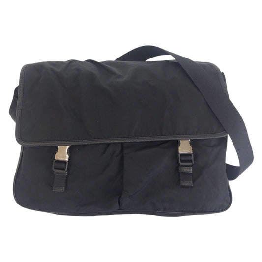 20269
PRADA プラダ テスート 三角ロゴプレート ブラック 黒 シルバー金具 ナイロン / レザー ショルダーバッグ メッセンジャーバッグ メンズ ABP42