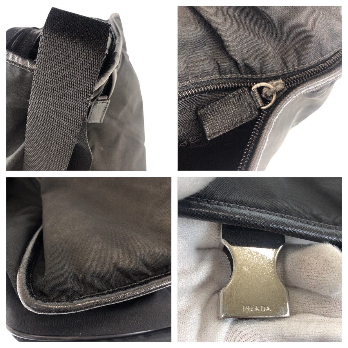 20269
PRADA プラダ テスート 三角ロゴプレート ブラック 黒 シルバー金具 ナイロン / レザー ショルダーバッグ メッセンジャーバッグ メンズ ABP42