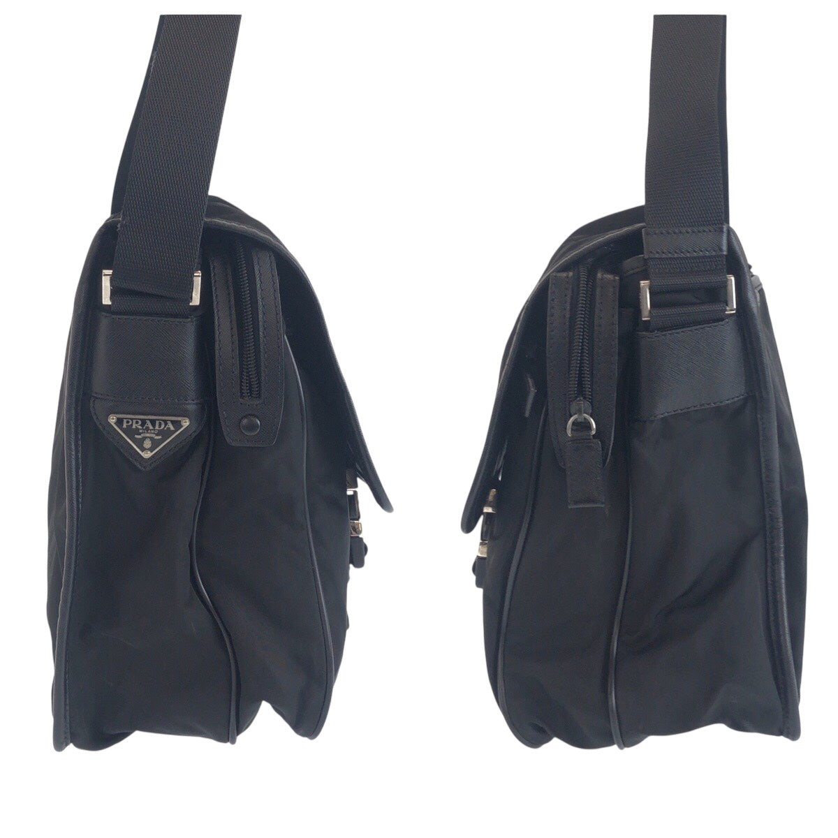 20269
PRADA プラダ テスート 三角ロゴプレート ブラック 黒 シルバー金具 ナイロン / レザー ショルダーバッグ メッセンジャーバッグ メンズ ABP42