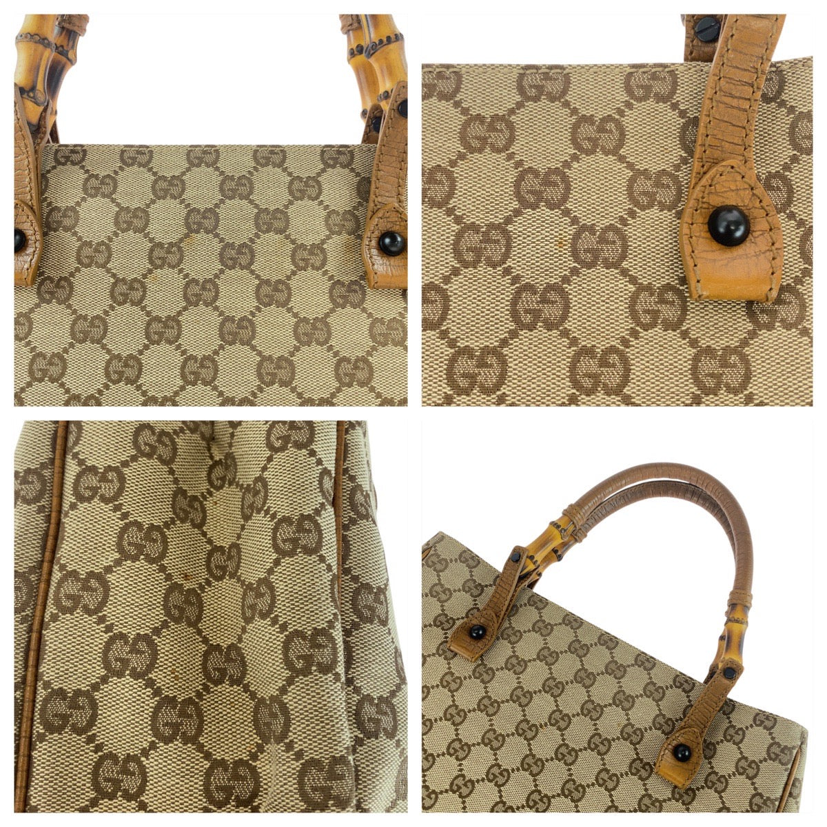 20273
GUCCI Gucci Bamboo Beige Brown Black Hardware GG Canvas 112530 Tote Bag Shoulder Bag Women's A42