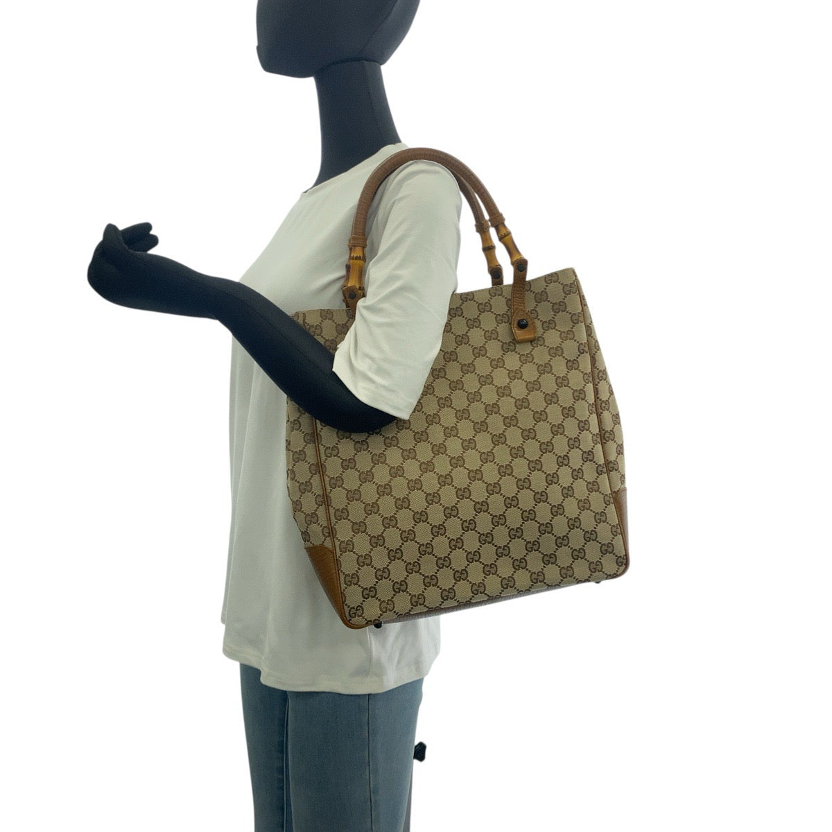 20273
GUCCI Gucci Bamboo Beige Brown Black Hardware GG Canvas 112530 Tote Bag Shoulder Bag Women's A42