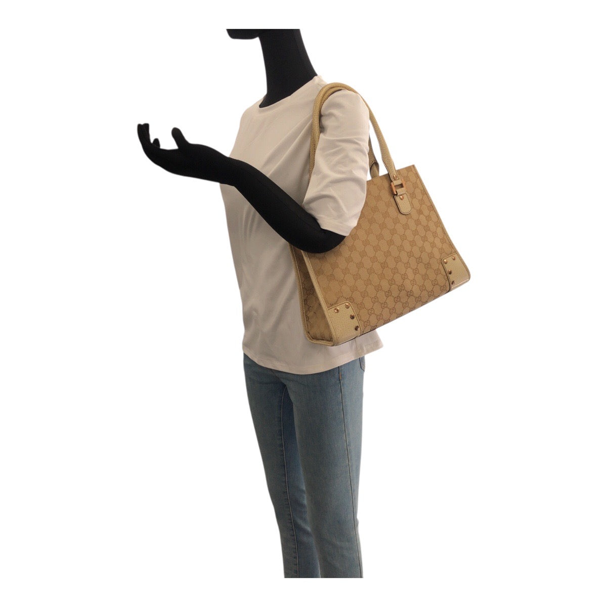 20277
GUCCI グッチ GGキャンバス スタッズ アイボリー ゴールド 金具 キャンバス / レザー 124260 トートバッグ ショルダーバッグ レディース AB35
