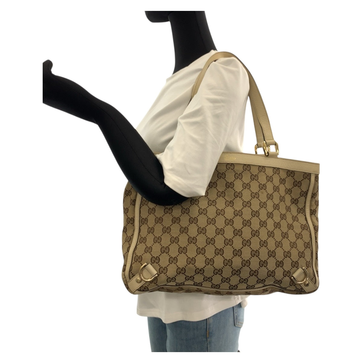 20279
GUCCI グッチ アビー ベージュ ホワイト ゴールド金具 GGキャンバス 17004 トートバッグ ショルダーバッグ レディース AB29