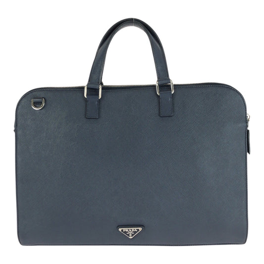 20282
PRADA プラダ サフィアーノ 三角ロゴプレート ネイビー シルバー金具 レザー ビジネスバッグ ハンドバッグ メンズ AB57