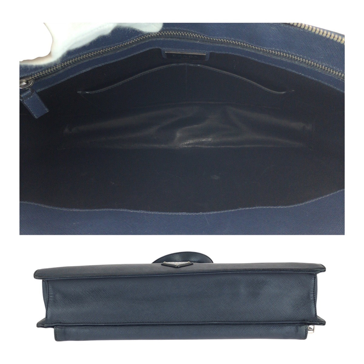 20282
PRADA プラダ サフィアーノ 三角ロゴプレート ネイビー シルバー金具 レザー ビジネスバッグ ハンドバッグ メンズ AB57