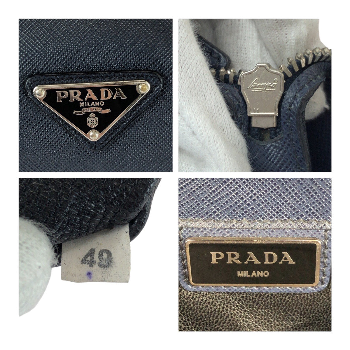 20282
PRADA プラダ サフィアーノ 三角ロゴプレート ネイビー シルバー金具 レザー ビジネスバッグ ハンドバッグ メンズ AB57