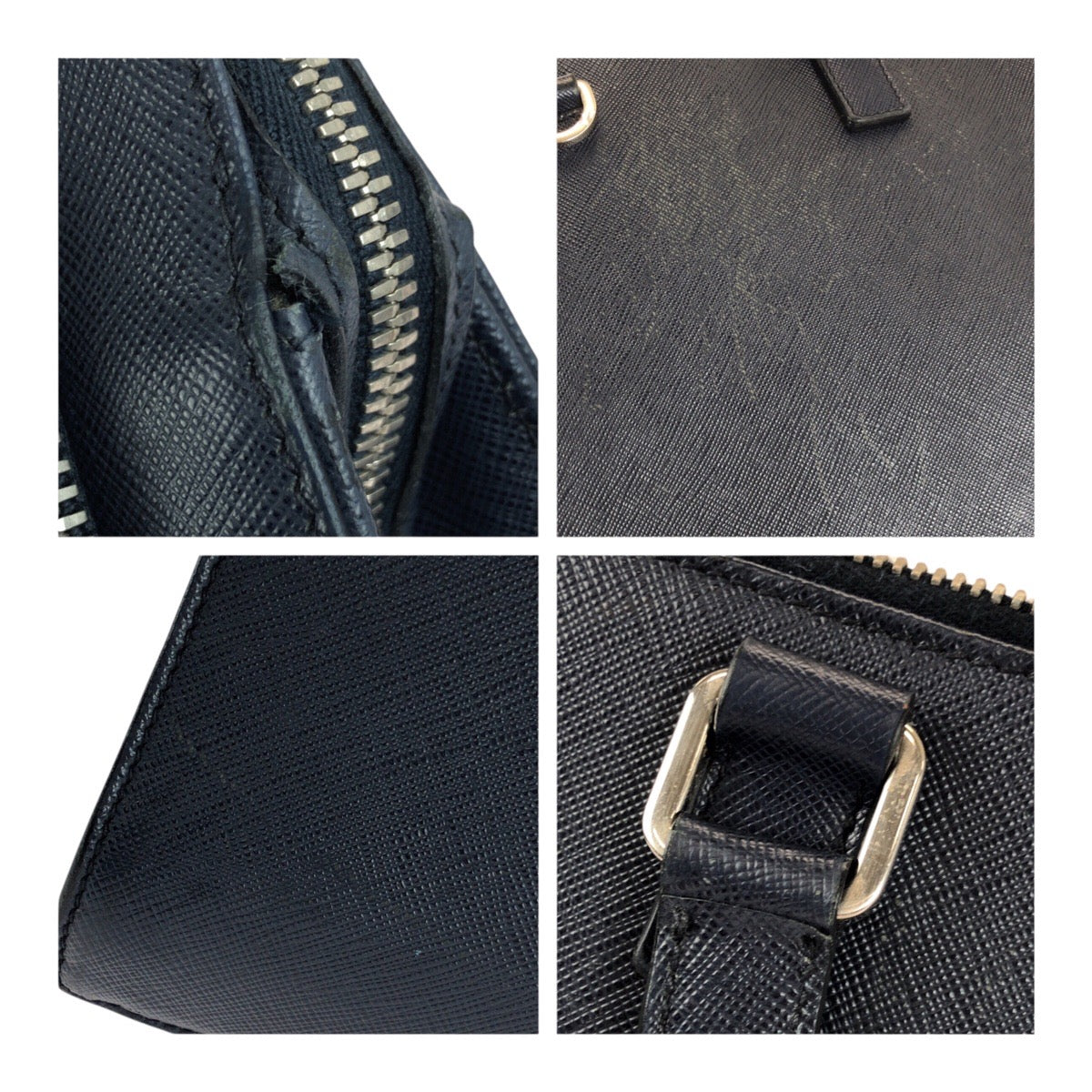 20282
PRADA プラダ サフィアーノ 三角ロゴプレート ネイビー シルバー金具 レザー ビジネスバッグ ハンドバッグ メンズ AB57