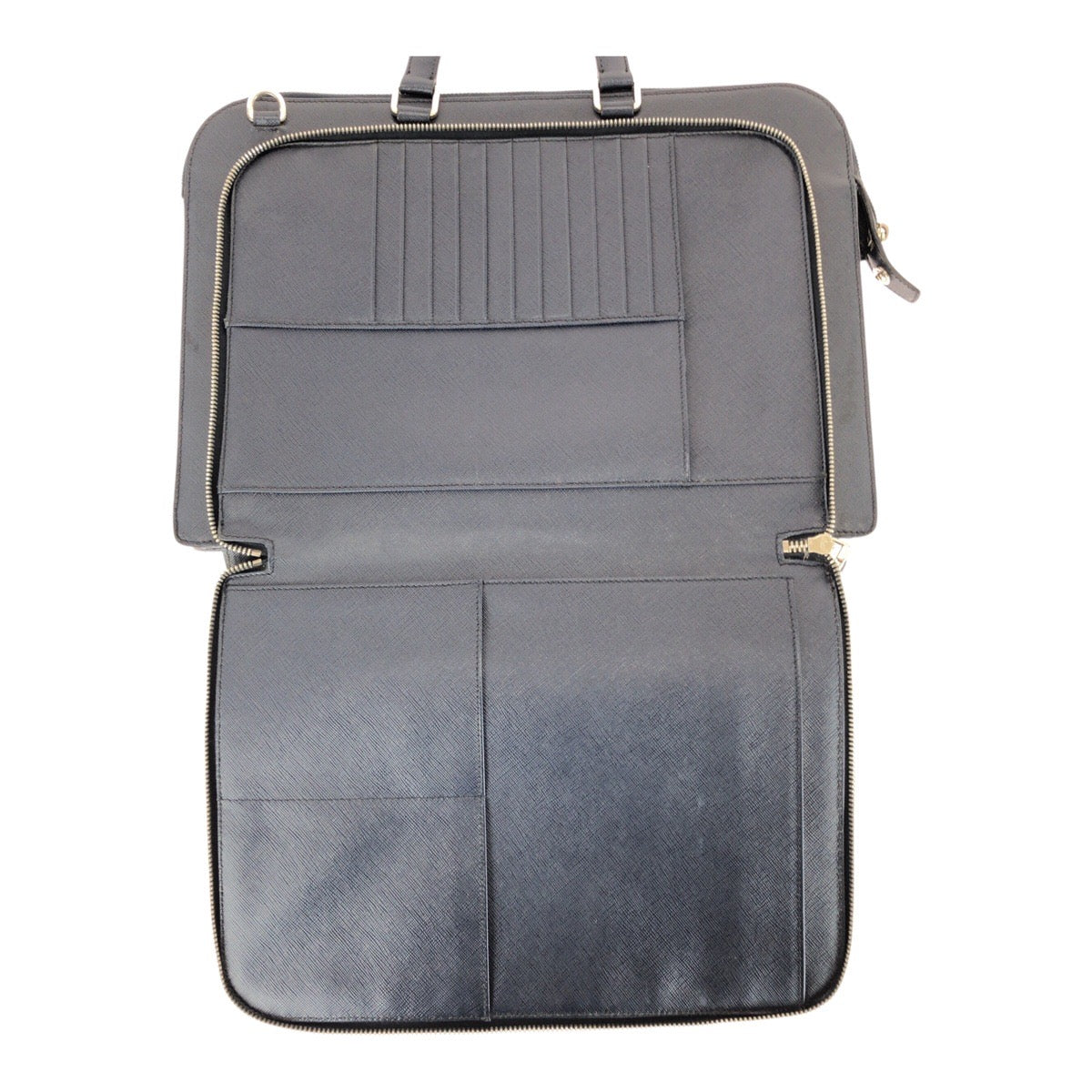 20282
PRADA プラダ サフィアーノ 三角ロゴプレート ネイビー シルバー金具 レザー ビジネスバッグ ハンドバッグ メンズ AB57