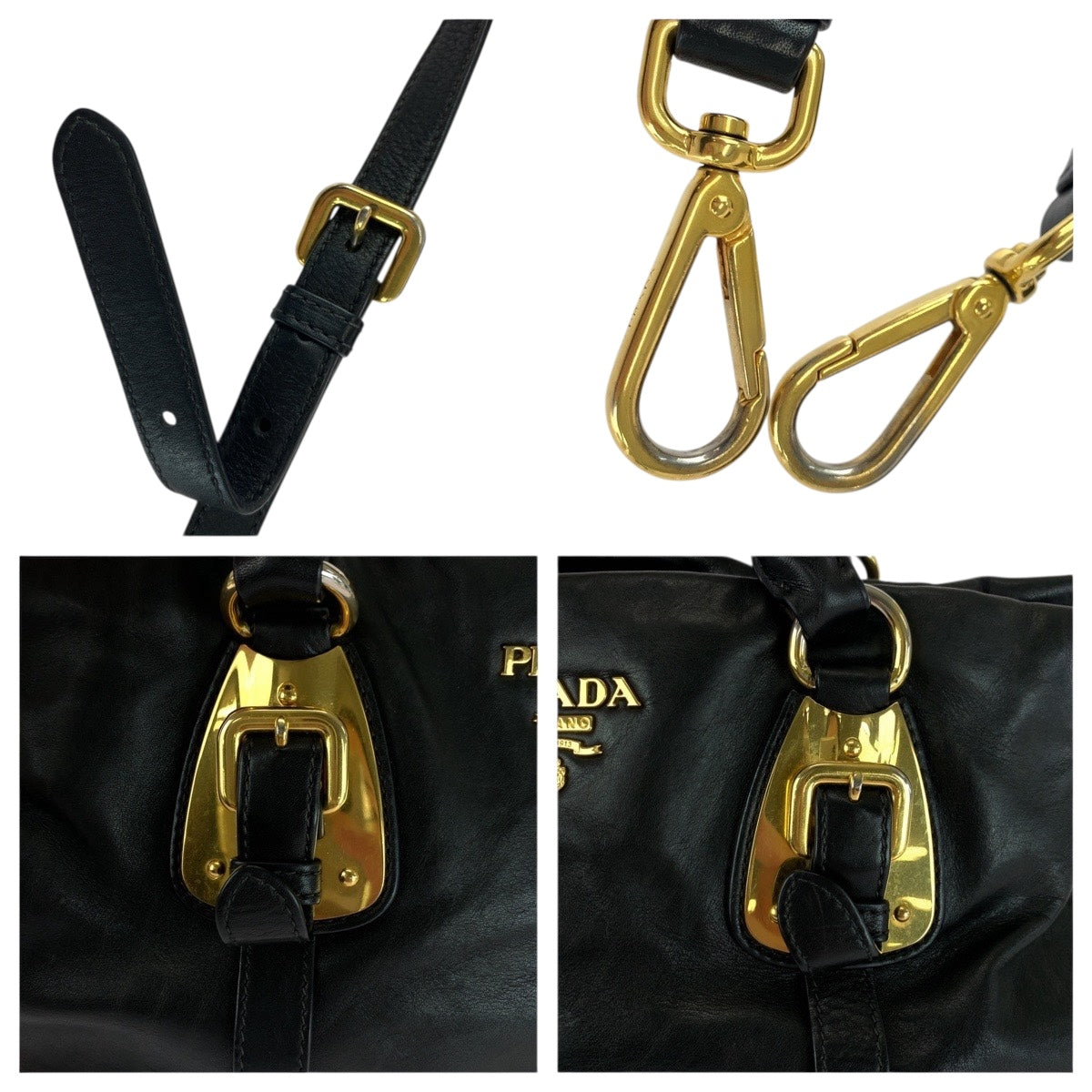 20283
PRADA プラダ ロゴ ブラック 黒 ゴールド金具 レザー BN1903 ショルダーバッグ ハンドバッグ レディース ABP49