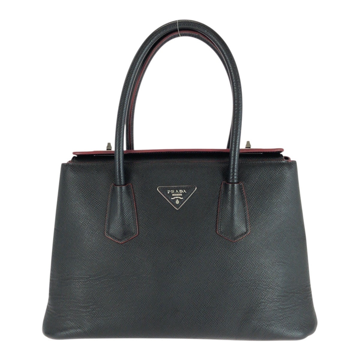 20289
PRADA プラダ サフィアーノ ブラック レッド シルバー金具 レザー ハンドバッグ トートバッグ レディース ABP65