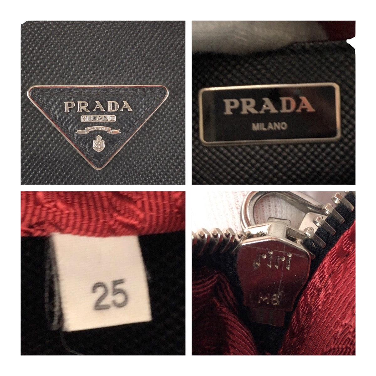 20289
PRADA プラダ サフィアーノ ブラック レッド シルバー金具 レザー ハンドバッグ トートバッグ レディース ABP65