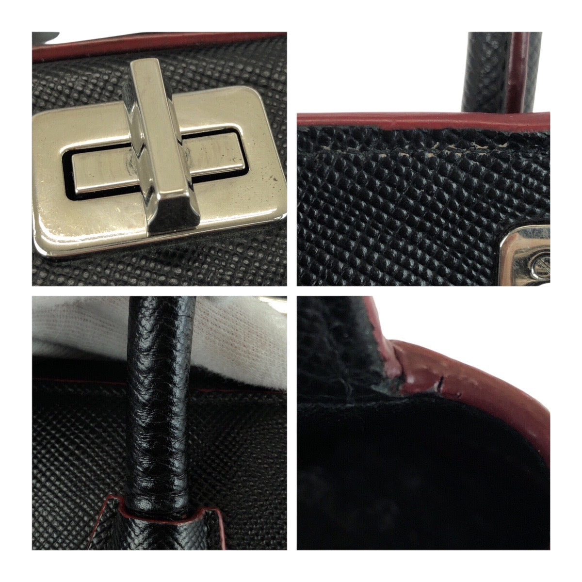 20289
PRADA プラダ サフィアーノ ブラック レッド シルバー金具 レザー ハンドバッグ トートバッグ レディース ABP65