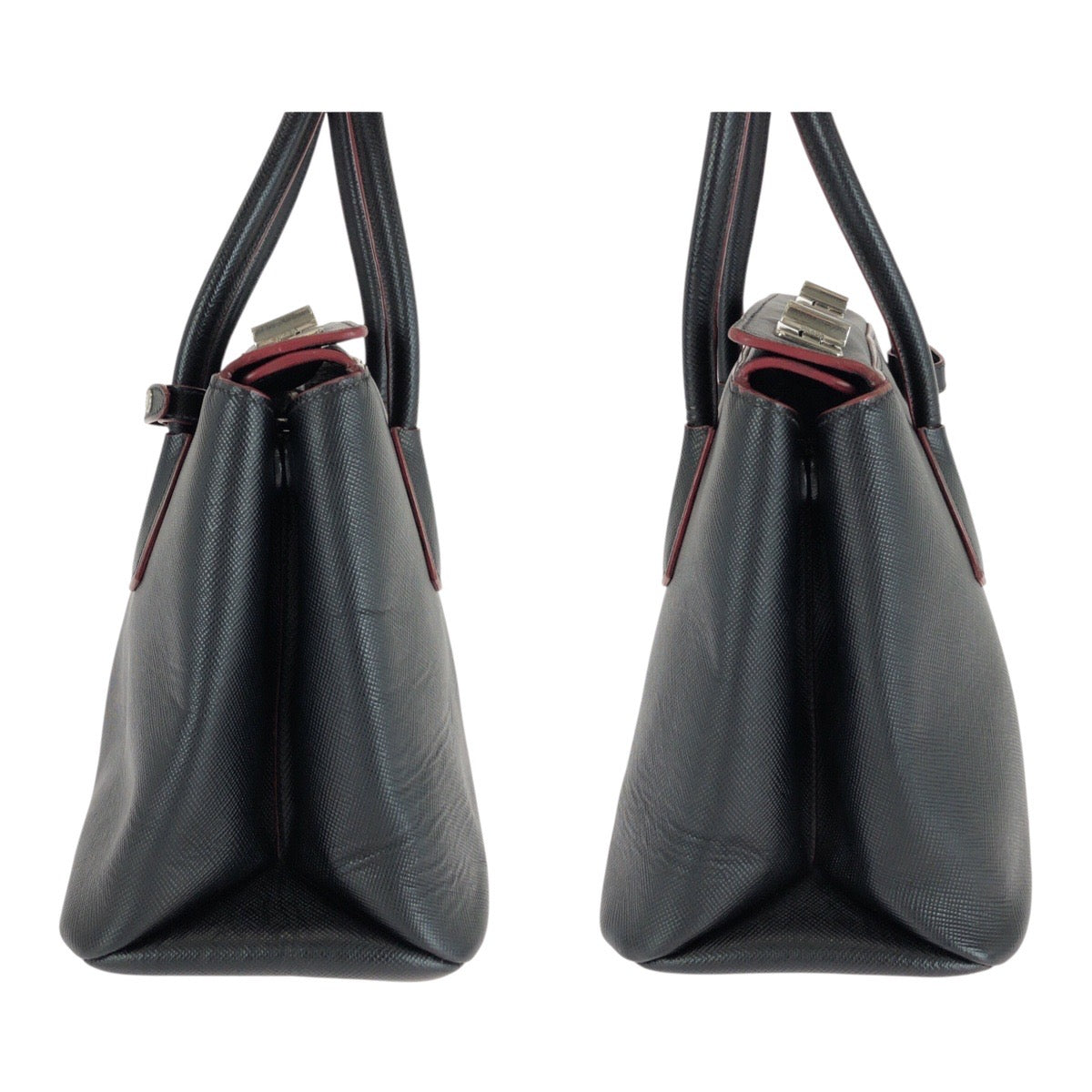 20289
PRADA プラダ サフィアーノ ブラック レッド シルバー金具 レザー ハンドバッグ トートバッグ レディース ABP65