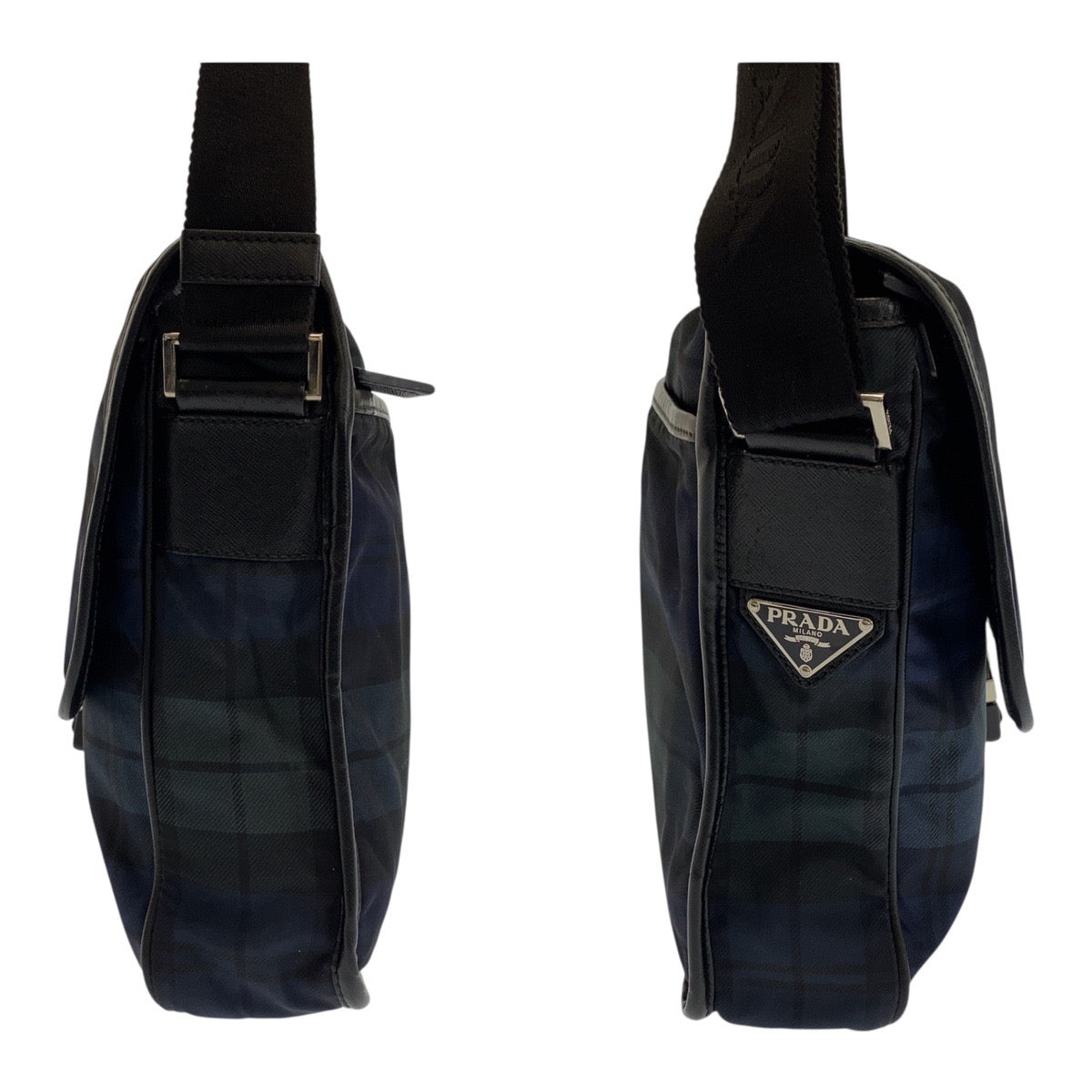 20291
PRADA プラダ テスート 三角ロゴプレート チェック柄 緑 青 黒 シルバー金具 ナイロン ショルダーバッグ メッセンジャーバッグ メンズ A56