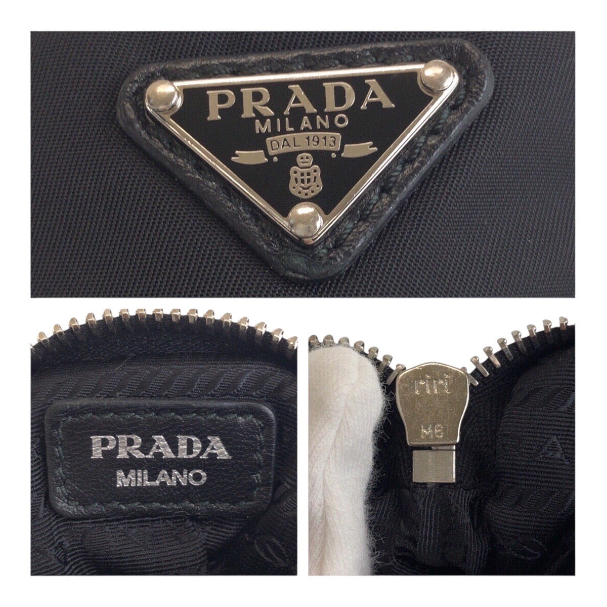 20302
PRADA プラダ テスート 三角ロゴプレート ブラック 黒 シルバー 金具 ナイロン ミニポーチ キーホルダー 男女兼用 メンズ A35