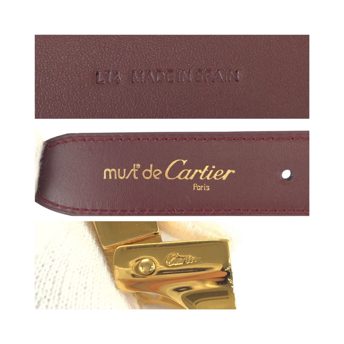 20303
CARTIER カルティエ ヴィンテージ マストライン ボルドー ゴールド金具 レザー ベルト レディース A23