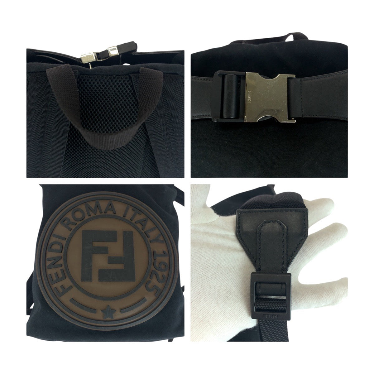 20310
FENDI フェンディ ブラック 黒 ブラウン シルバー金具 キャンバス 7VZ044 リュックサック バックパック メンズ ABP57