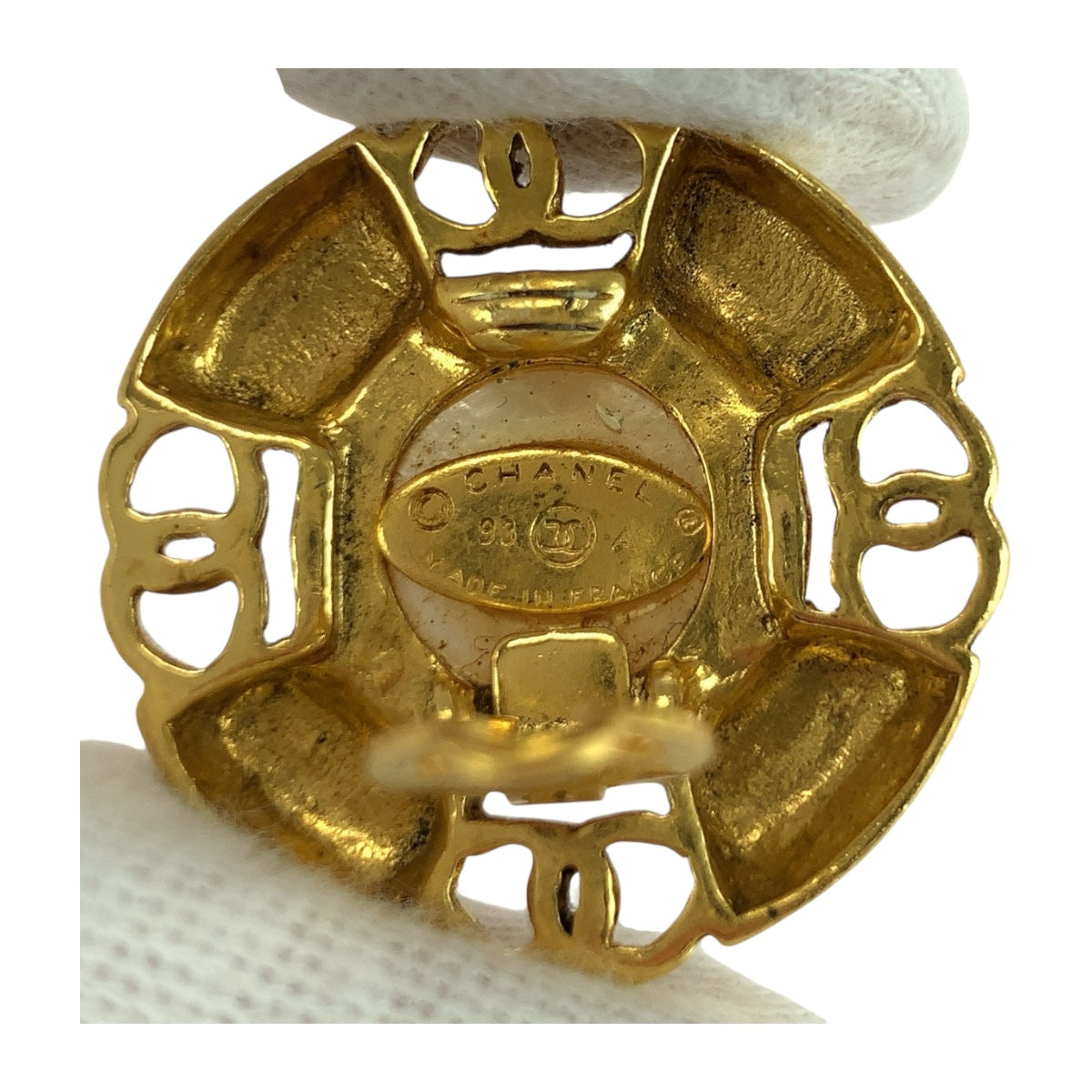 20316
CHANEL シャネル フェイクパール ココマーク ゴールド ホワイト メッキ / フェイクパール イヤリング 93 A刻印 レディース AB29