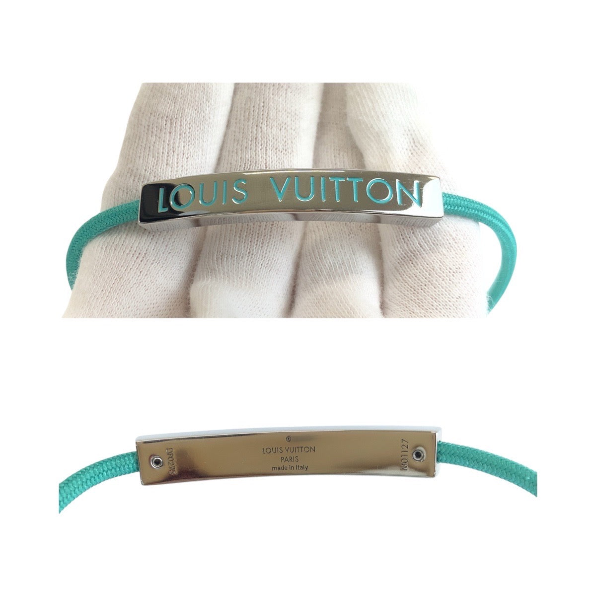 20319
LOUIS VUITTON ルイヴィトン ブラスレ LVスペース 男女兼用 グリーン シルバー金具 メタル M01127 ブレスレット バングル メンズ A19