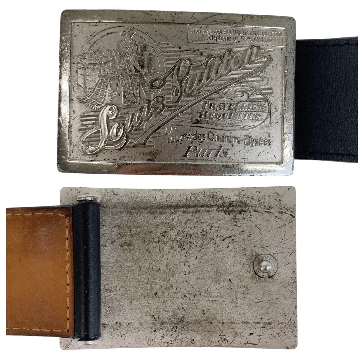 20321
LOUIS VUITTON ルイヴィトン サンチュール ジーンズベルト 110cm/44インチ ブラック 黒 シルバー金具 レザー / メタル M6812 ベルト メンズ AB25