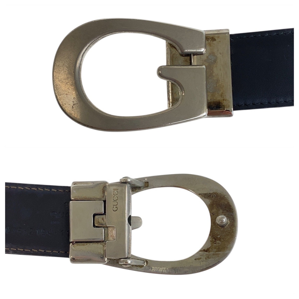 20322
GUCCI グッチ Gロゴ 97.5cm ブラック 黒 シルバー金具 レザー 036 2194 1108 ベルト メンズ AB9