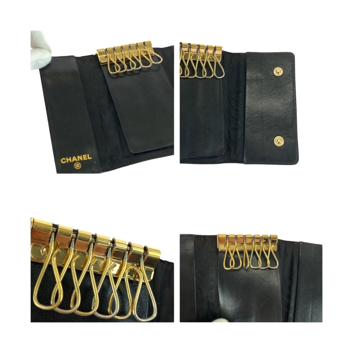 20325
CHANEL シャネル ヴィンテージ ココマーク ブラック 黒 ゴールド金具 レザー キーケース 6連 レディース ABP21