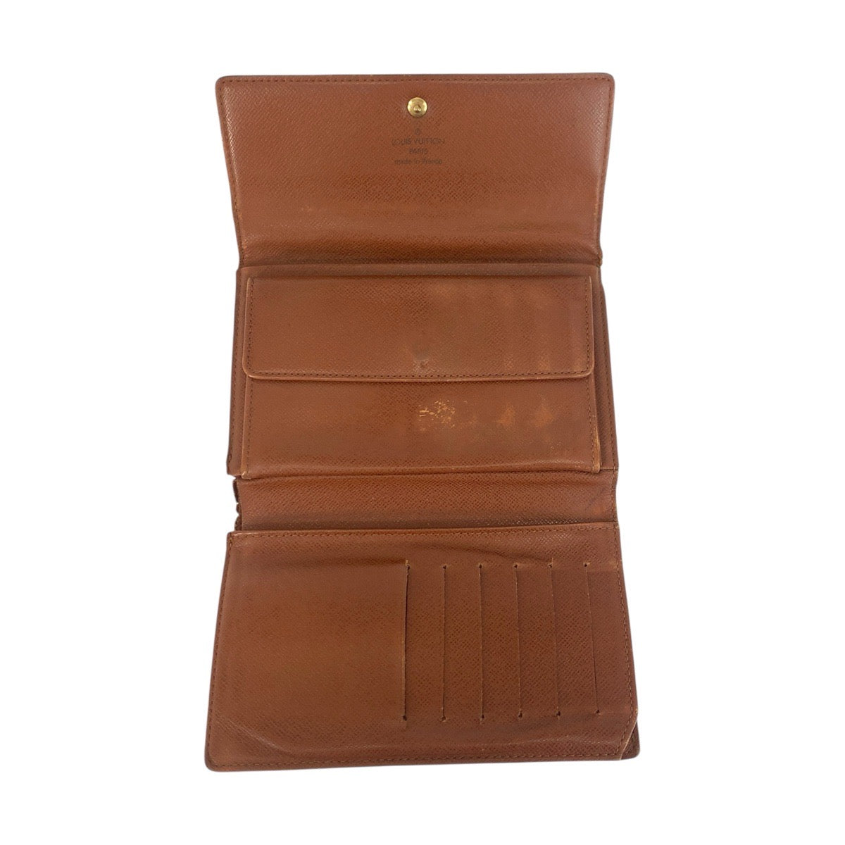 20343
LOUIS VUITTON ルイヴィトン ヴィンテージ モノグラム ポルトトレゾール エテュイ パピエ ブラウン ゴールド金具 PVC M61202 折財布 コンパクトウォレット レディース B9