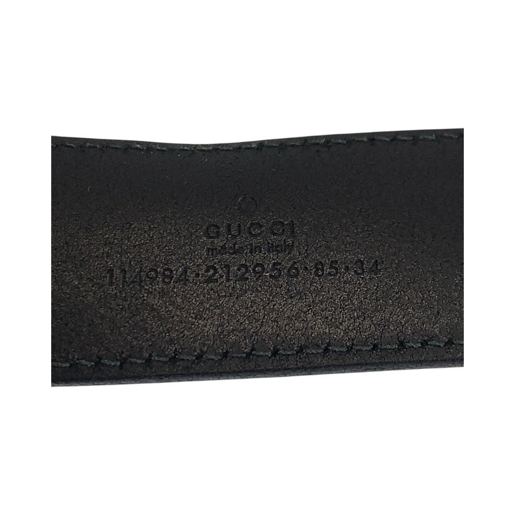20351
GUCCI グッチ インターロッキング 85/34 ブラック 黒 シルバー金具 レザー 114984 ベルト メンズ AB21
