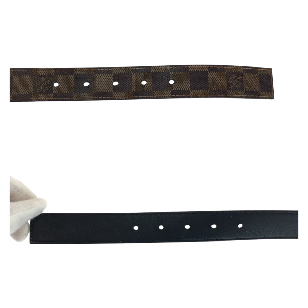 20306
LOUIS VUITTON ルイヴィトン ダミエ サンチュール キャレ 75cm/30inc ブラウン シルバー金具 PVC M6881W ベルト バックルのみ メンズ AB25