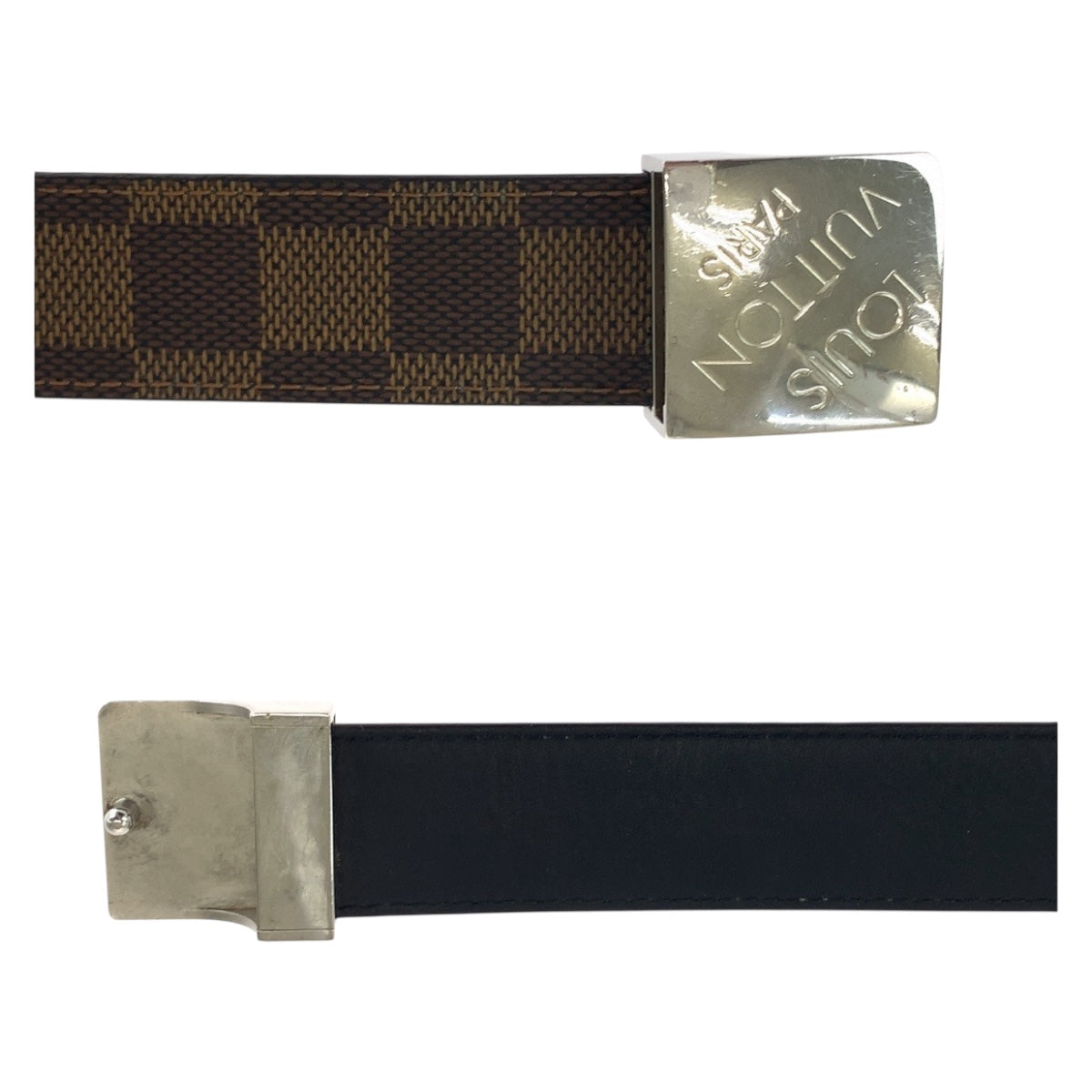 20306
LOUIS VUITTON ルイヴィトン ダミエ サンチュール キャレ 75cm/30inc ブラウン シルバー金具 PVC M6881W ベルト バックルのみ メンズ AB25