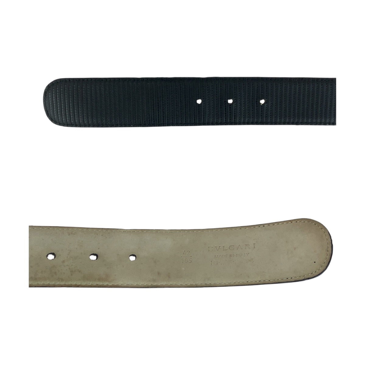 20353
BVLGARI ブルガリ サークルロゴ 105cm/42inc ブラック 黒　シルバー金具 レザー ベルト バックル メンズ AB14