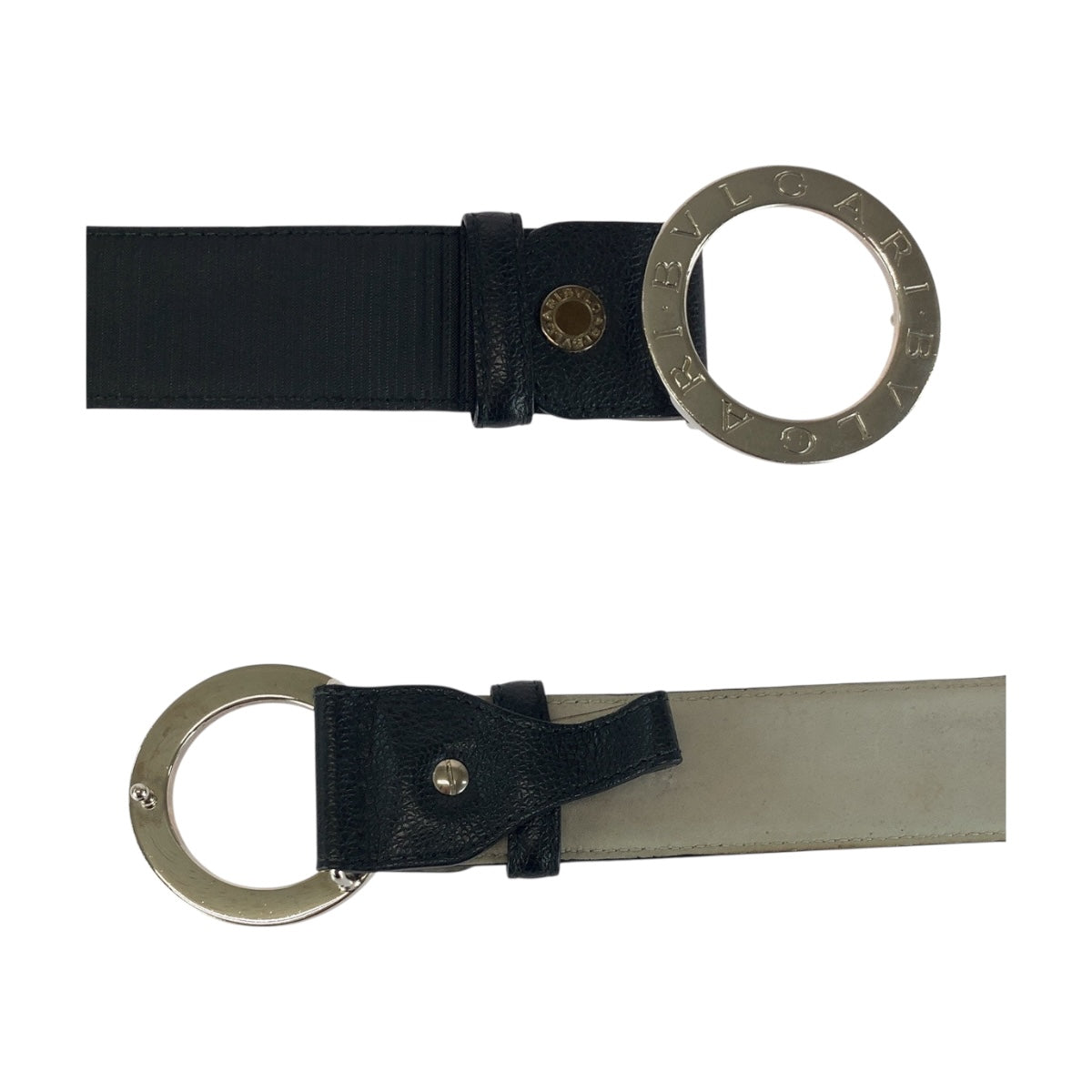 20353
BVLGARI ブルガリ サークルロゴ 105cm/42inc ブラック 黒　シルバー金具 レザー ベルト バックル メンズ AB14