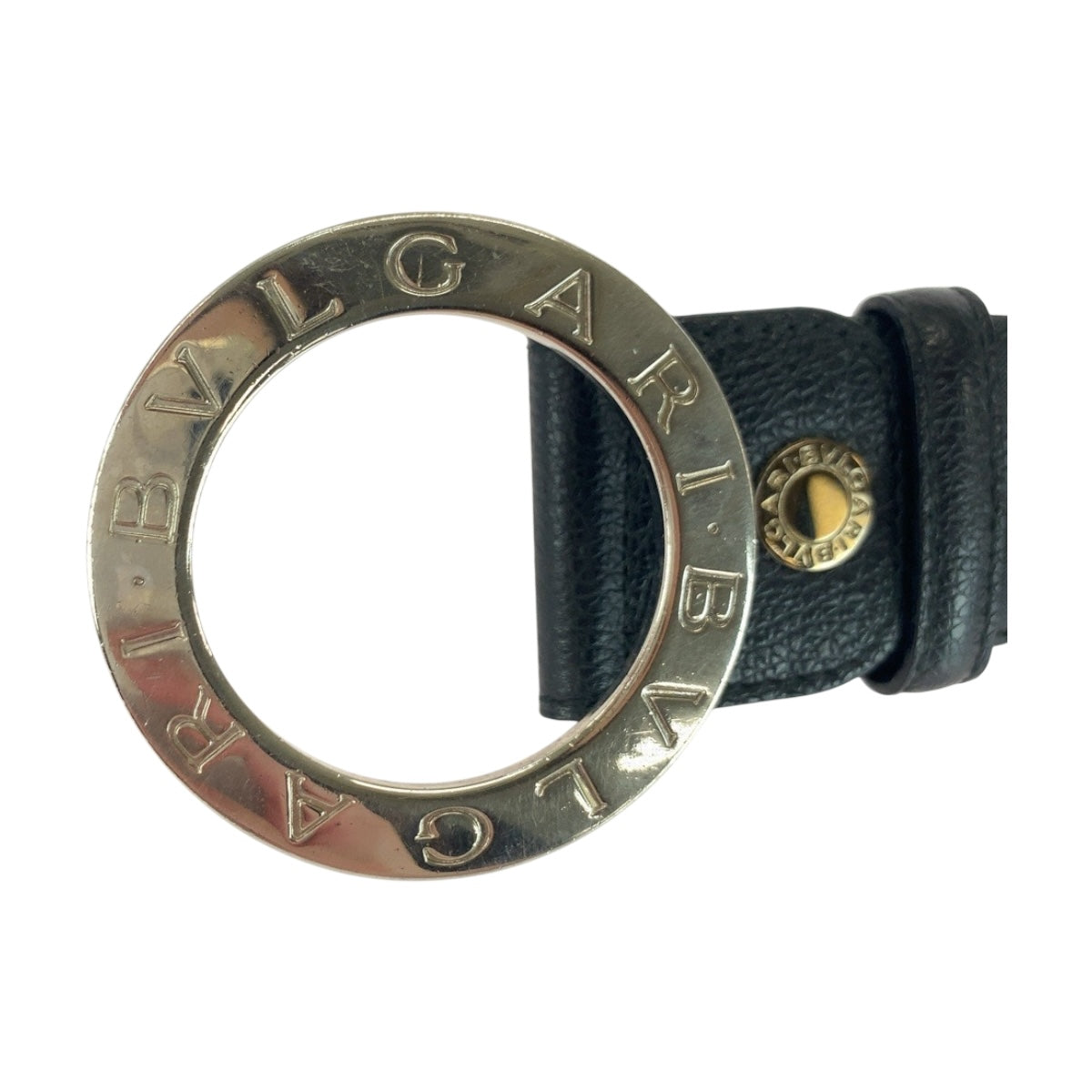 20353
BVLGARI ブルガリ サークルロゴ 105cm/42inc ブラック 黒　シルバー金具 レザー ベルト バックル メンズ AB14