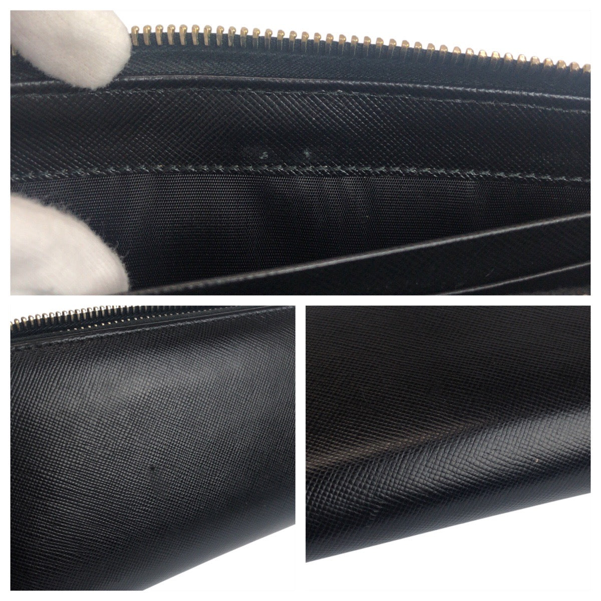 20355
PRADA プラダ サフィアーノ ロゴ ブラック 黒 ゴールド金具 レザー 長財布 ロングウォレット 男女兼用 レディース AB14