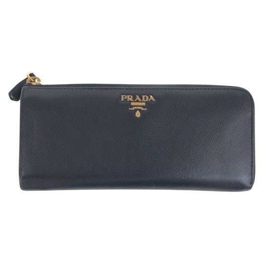 20355
PRADA プラダ サフィアーノ ロゴ ブラック 黒 ゴールド金具 レザー 長財布 ロングウォレット 男女兼用 レディース AB14