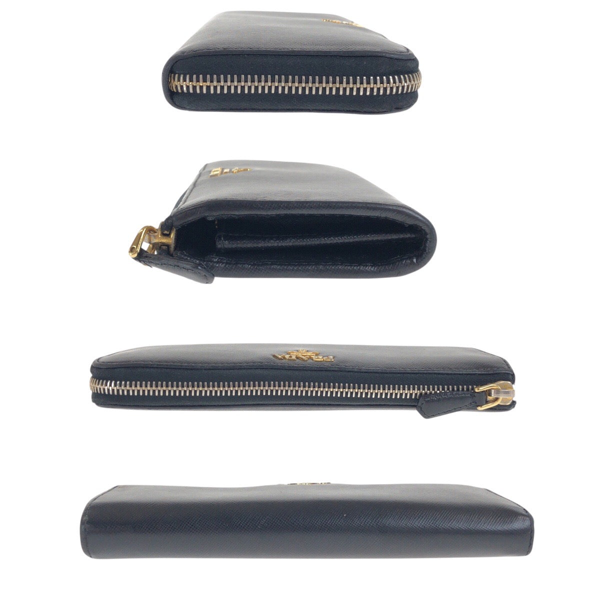 20355
PRADA プラダ サフィアーノ ロゴ ブラック 黒 ゴールド金具 レザー 長財布 ロングウォレット 男女兼用 レディース AB14