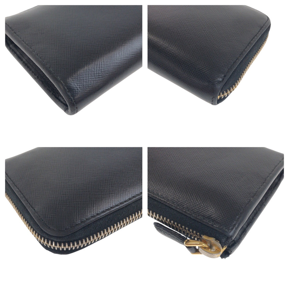 20355
PRADA プラダ サフィアーノ ロゴ ブラック 黒 ゴールド金具 レザー 長財布 ロングウォレット 男女兼用 レディース AB14