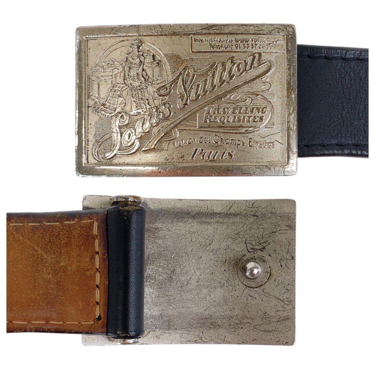 20360
LOUIS VUITTON ルイヴィトン サンチュール ジーンズ 100cm/40インチ ブラック 黒 シルバー金具 レザー / メタル M6812 ベルト メンズ AB23