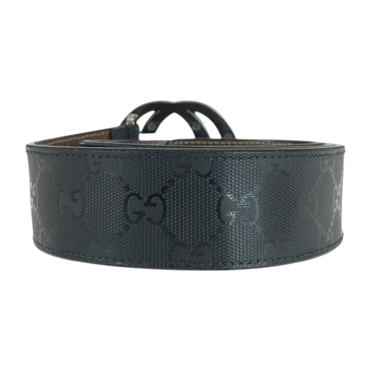 20361
GUCCI グッチ インターロッキング ブラック 黒 ブラック金具 レザー ベルト バックル メンズ AB15