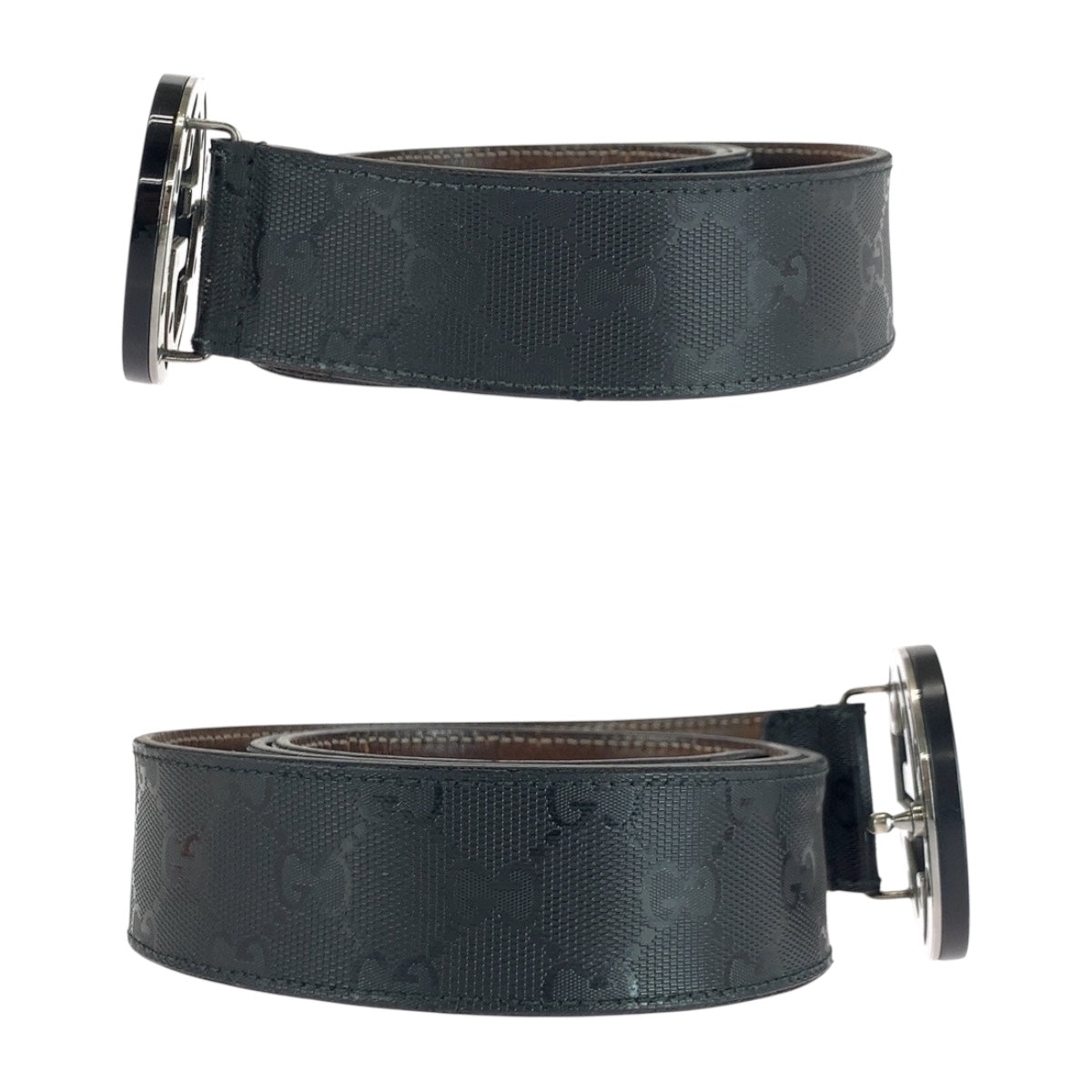 20361
GUCCI グッチ インターロッキング ブラック 黒 ブラック金具 レザー ベルト バックル メンズ AB15