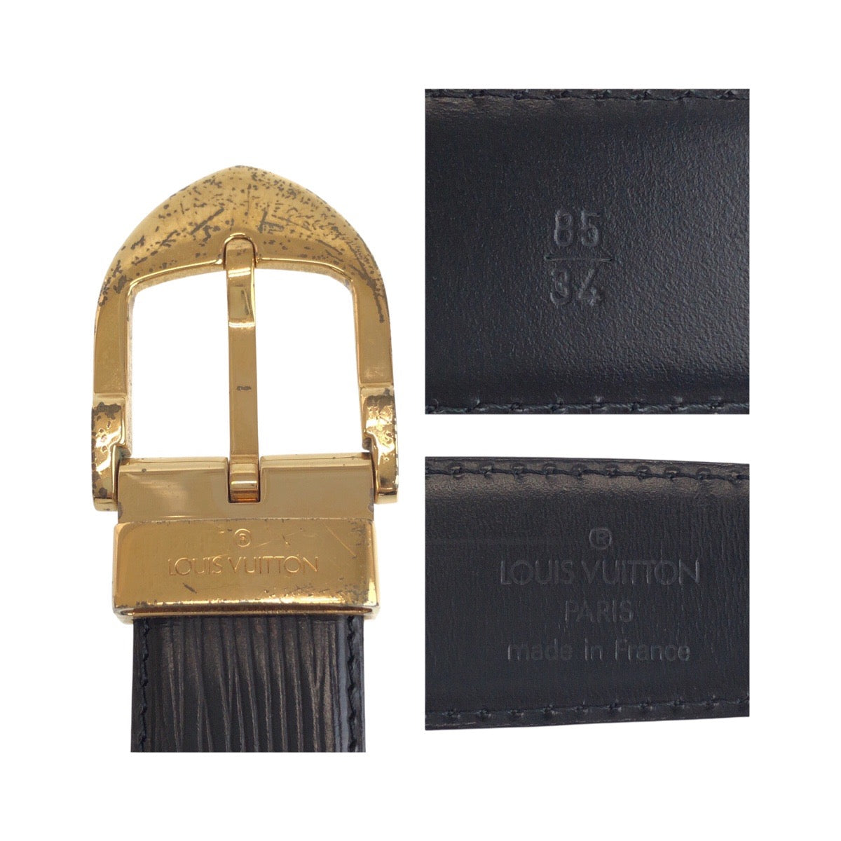 20362
LOUIS VUITTON ルイヴィトン エピ サンチュール 85/34 ブラック 黒 ゴールド レザー / メタル M6832 ベルト メンズ AB10