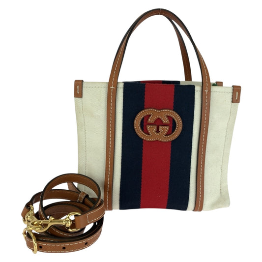 20363
GUCCI グッチ インターロッキング ホワイト ブラウン ゴールド金具 キャンバス ショルダーバッグ トートバッグ 2way レディース A100