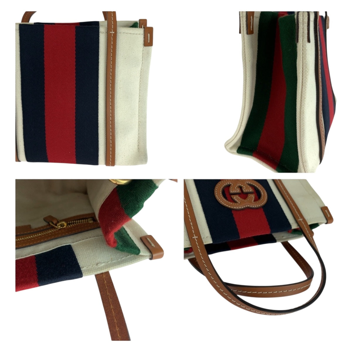 20363
GUCCI グッチ インターロッキング ホワイト ブラウン ゴールド金具 キャンバス ショルダーバッグ トートバッグ 2way レディース A100
