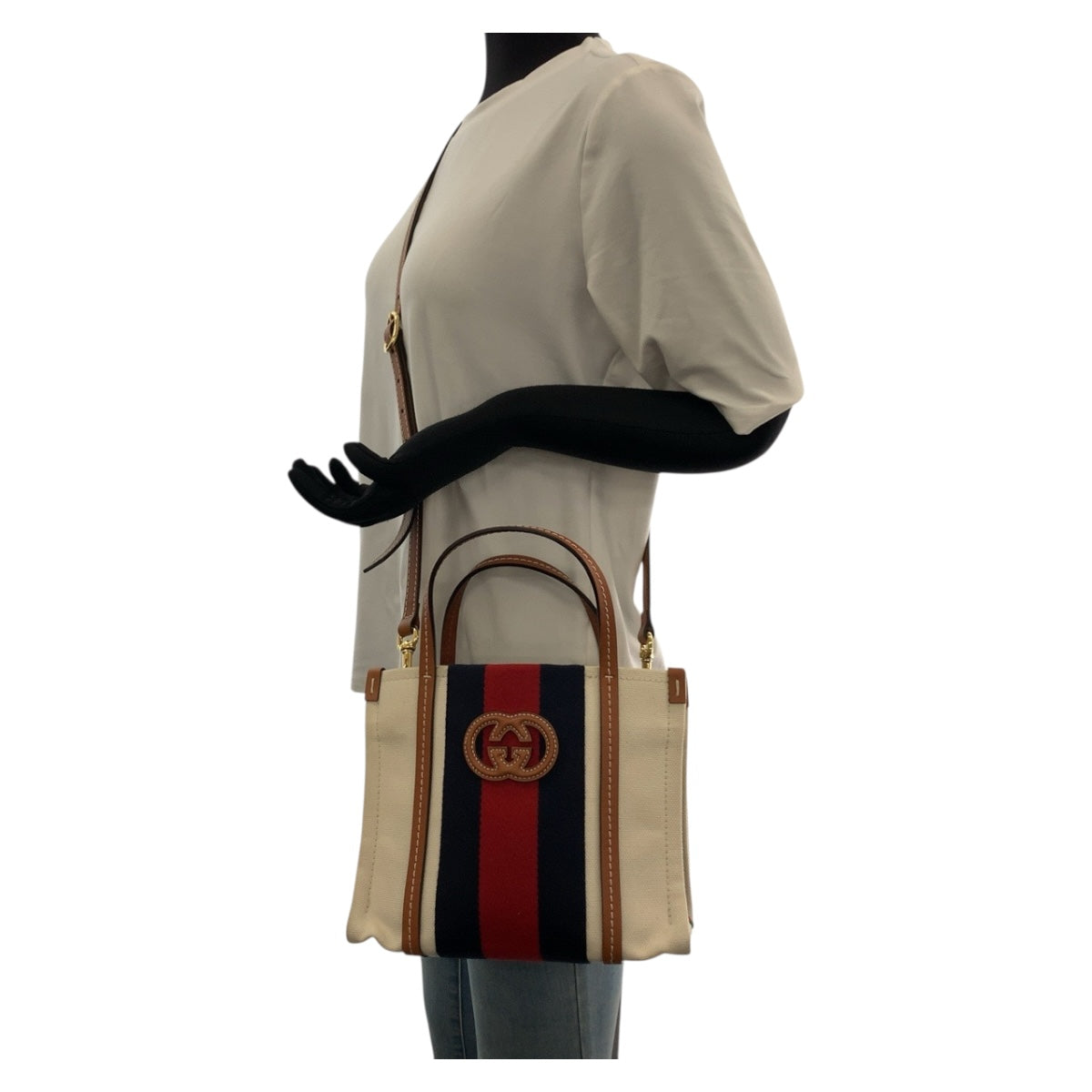 20363
GUCCI グッチ インターロッキング ホワイト ブラウン ゴールド金具 キャンバス ショルダーバッグ トートバッグ 2way レディース A100