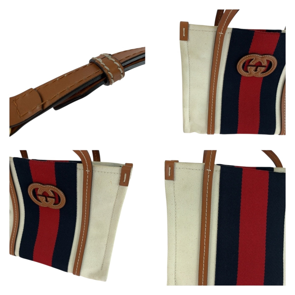 20363
GUCCI グッチ インターロッキング ホワイト ブラウン ゴールド金具 キャンバス ショルダーバッグ トートバッグ 2way レディース A100